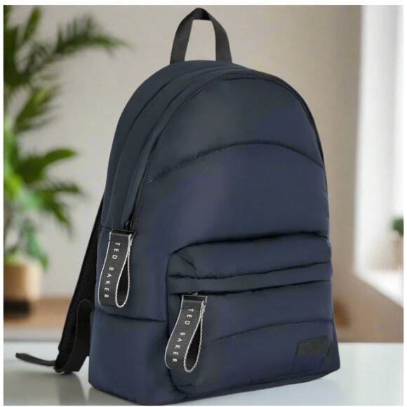 Ted Baker Large Backpack Puffer Blue Streek Quilted Nylon Laptop Pocket Pocket - Picture 1 of 10